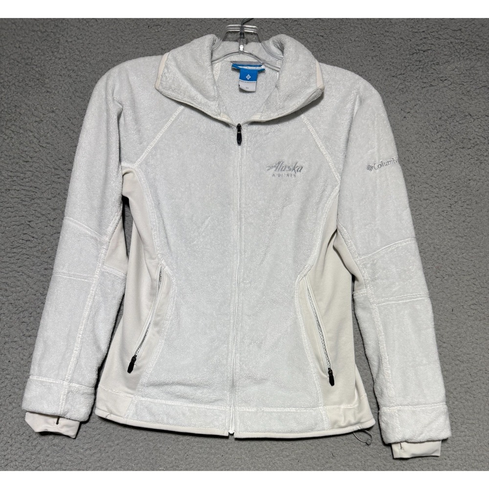 Columbia Alaska Airlines Full zip‎ long sleeve fleece jacket Womens XS White